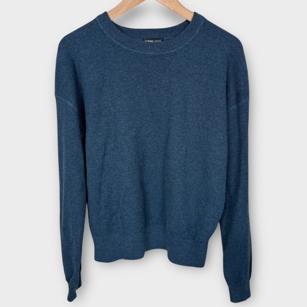 prAna Mens Crew Neck‎ Sweater Blue Textured Knit Cotton Wool Long Sleeve Large